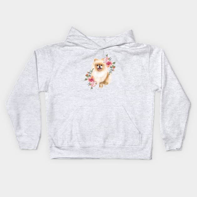 Cute Pomeranian Spitz Cream Puppy Dog Art Kids Hoodie by AdrianaHolmesArt